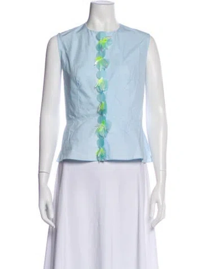 Pre-owned Delpozo Patterned Crew Neck Top In Blue