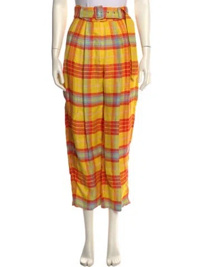 Pre-owned Delpozo Plaid Print Straight Leg Pants In Yellow