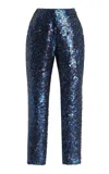 Delpozo Sequined Satin Straight-leg Pants In Navy