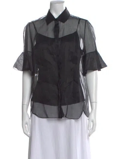 Pre-owned Delpozo Silk Short Sleeve Blouse In Black