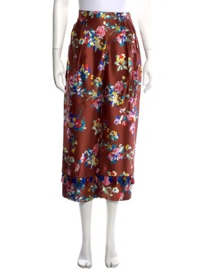 Pre-owned Delpozo Silk Wide Leg Pants In Burgundy