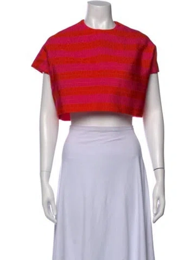 Pre-owned Delpozo Striped Crew Neck Crop Top In Pink