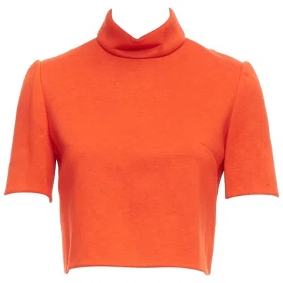 Pre-owned Delpozo Tangerine Orange Scuba Fabric Hi Neck Crop Top Fr34 Xs