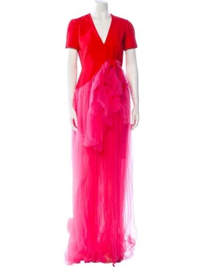 Pre-owned Delpozo V-neck Knee-length Dress In Pink