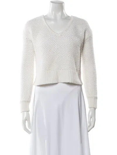 Pre-owned Delpozo V-neck Long Sleeve Top In White