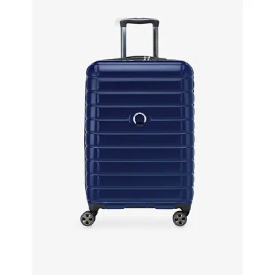 Delsey Deep Sea Navy Shadow 5.0 4-double Wheel Expandable Suitcase 66cm In Blue