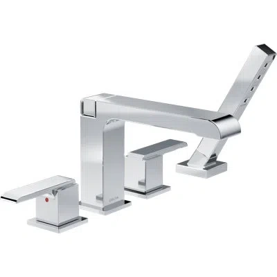 Delta Ara Double Handle Deck Mounted Roman Tub Faucet Trim With Handshower In Chrome