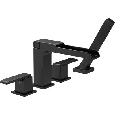 Delta Ara Double Handle Deck Mounted Roman Tub Faucet Trim With Handshower In Matte Black