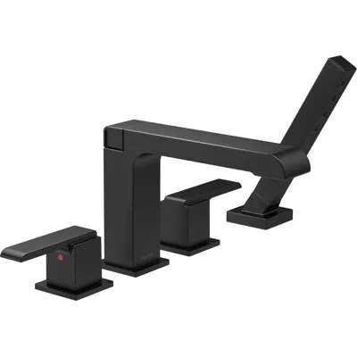 Delta Ara Double Handle Deck Mounted Roman Tub Faucet Trim With Handshower In Matte Black