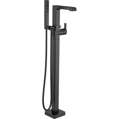 Delta Ara Single Handle Floor Mounted Freestanding Tub Filler Trim With Handshower In Matte Black