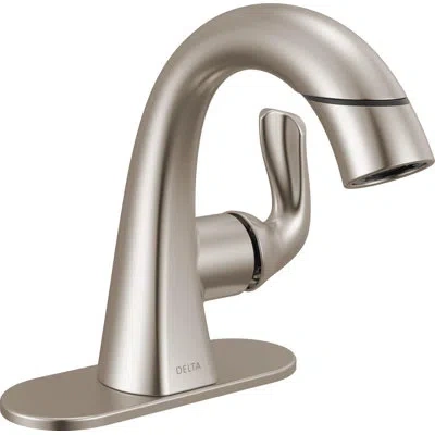 Delta Arvo Single Hole Pull-down Bathroom Faucet, Pull Out Sprayer Bathroom Sink Faucet In Spotshield Brushed Nickel