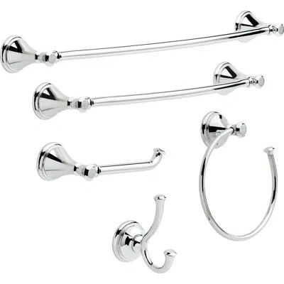 Delta Cassidy 5-piece Bath Hardware Set 18, 24 In. Towel Bars, Toilet Paper Holder, Towel Ring, Towel Hook In Polished Chrome