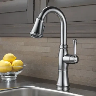 Delta Cassidy Bar Faucet With Pull Down Sprayer In Lumicoat Chrome