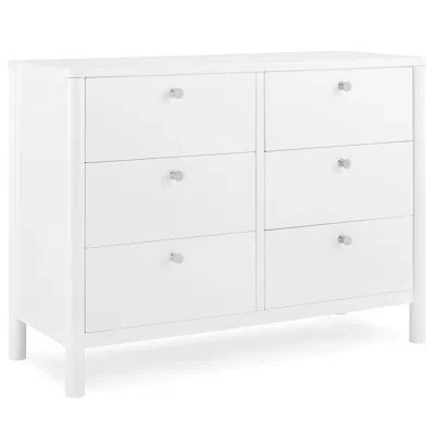 Delta Children Brooks 6 Drawer Dresser With Interlocking Drawers In White,brushed Nickel