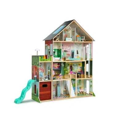 Delta Children Deluxe Maui Dollhouse - Large 4-story Dollhouse With 12 Rooms Includes 50 Accessories In Pink,green,blue