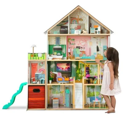 Delta Children Deluxe Maui Dollhouse - Large 4-story Dollhouse With 12 Rooms Includes 50 Accessories In Teal