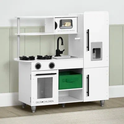 Delta Children Deluxe Modern Kitchen - Toy Kitchen Playset With Realistic Knobs That Turn/click, In White,black,gray