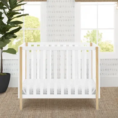 Delta Children Gio Mini Crib With 2.75" Mattress Included, Bianca White/natural