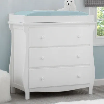 Delta Children Lancaster 3 Drawer Dresser With Changing Top And Interlocking Drawers, Bianca In White