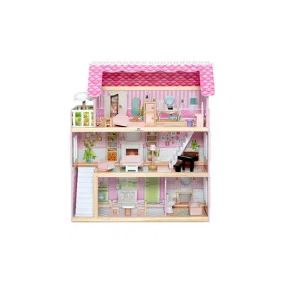 Delta Children Little Gem Dollhouse - 3-story Dollhouse With 4 Rooms - Includes 16 Accessories In Pink,green,white,ivory