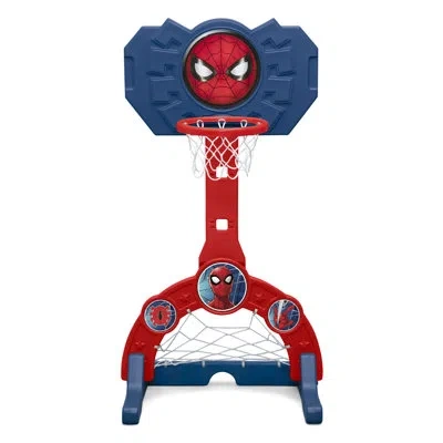 Delta Children - Marvel Spider-man 4-in-1 Sports Center – Adjustable Easy Score Basketball Hoop, Soccer/hockey Net  In Blue;white;red