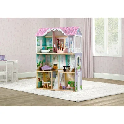 Delta Children Mysize Dollhouse - Large 3-story Dollhouse With 7 Rooms Includes 12 Accessories In Pink,mint,white,purple