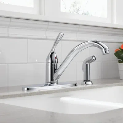 Delta Core 100/300/400 Series Classic Single Handle Centerset Kitchen Faucet With Side Spray In Chrome