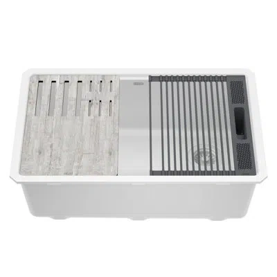 Delta Everest™ 29" L Granite Composite Workstation Kitchen Sink Undermount Single Bowl With Workflow™ Ledg In White