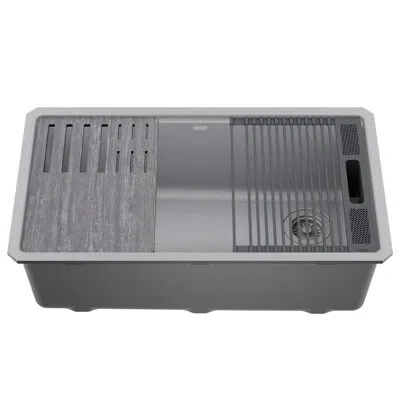 Delta Everest™ 32" L Granite Composite Workstation Kitchen Sink Undermount Single Bowl With Workflow™ Ledg In Dark Gray