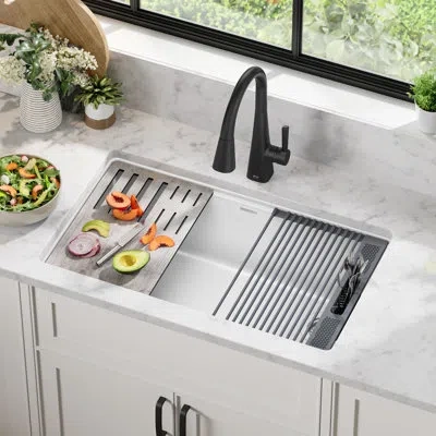 Delta Everest™ 32" L Granite Composite Workstation Kitchen Sink Undermount Single Bowl With Workflow™ Ledg In White