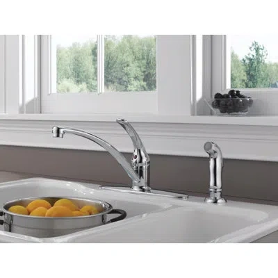 Delta Foundations Single-handle Kitchen Sink Faucet With Side Sprayer, 4-hole Kitchen Faucet In Chrome