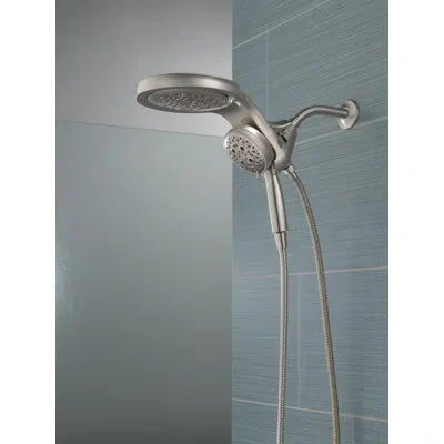 Delta Hydrorain 5 Spray Dual Shower Head And Handheld Shower With Lumicoat And H2okinetic 1.75 Gpm In Lumicoat Stainless