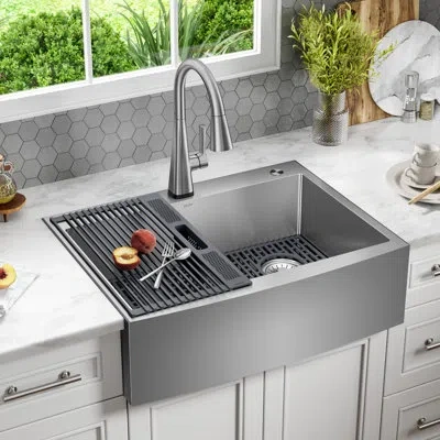 Delta Lenta Retrofit Farmhouse Apron Front 16 Gauge Stainless Steel Single Bowl Kitchen Sink For Top Moun In Silver