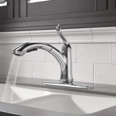 Delta Linden Pull Out Sprayer Kitchen Sink Faucet, Single Handle Kitchen Faucet In Chrome