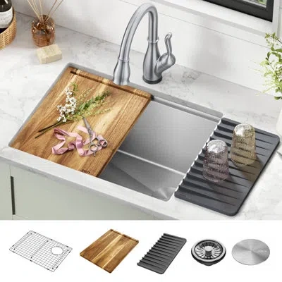 Delta Lorelai™ 24" L Workstation Laundry Utility Kitchen Sink Undermount 16 Gauge Stainless Steel Single B In Silver