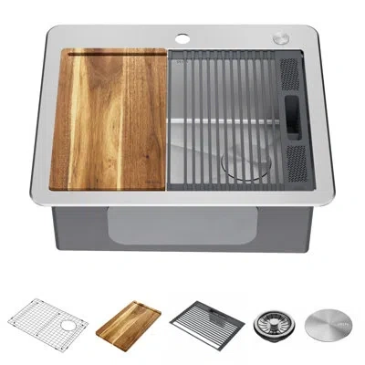Delta Lorelai™ 25" L Workstation Kitchen Sink Drop-in Top Mount 16 Gauge Stainless Steel Single Bowl In Satin