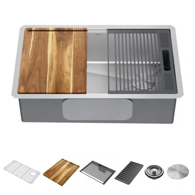 Delta Lorelai™ 30" L  Workstation Kitchen Sink Undermount 16 Gauge Stainless Steel Single Bowl With Workfl In Satin