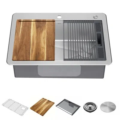 Delta Lorelai™ 30" L Workstation Kitchen Sink Drop-in Top Mount 16 Gauge Stainless Steel Single Bowl In Satin