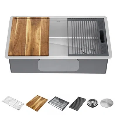 Delta Lorelai™ 32" L  Workstation Kitchen Sink Undermount 16 Gauge Stainless Steel Single Bowl In Satin