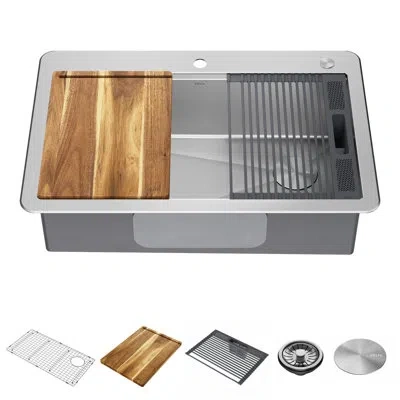 Delta Lorelai™ 33" L Workstation Kitchen Sink Drop-in Top Mount 16 Gauge Stainless Steel Single Bowl In Satin