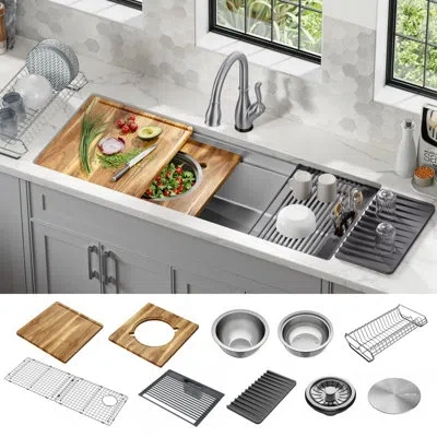 Delta Lorelai™ 45" L Workstation Kitchen Sink Undermount 16 Gauge Stainless Steel Single Bowl With 2-tier In Silver