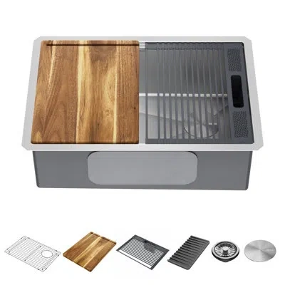 Delta Lorelai Workstation Kitchen Sink Undermount Stainless Steel Single Bowl With Workflow™ Ledge In Gray