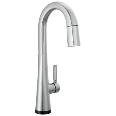 Delta Monrovia Touchless Pull Down Bar Faucet With Touch Technology In Lumicoat  Arctic Stainless