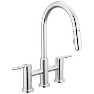 Delta Nicoli Pull-down Bridge Kitchen Sink Faucet, Two Handle Kitchen Faucet In Chrome