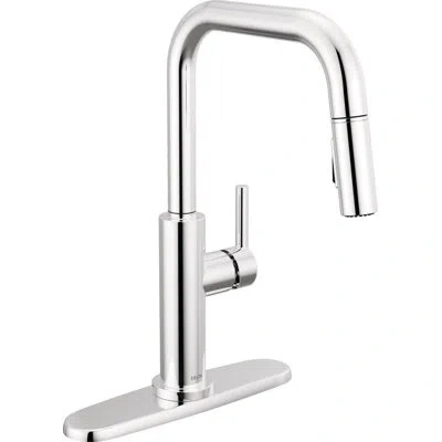 Delta Nicoli U-spout Pull Down Sprayer Kitchen Sink Faucet, Single Handle Kitchen Faucet In Chrome