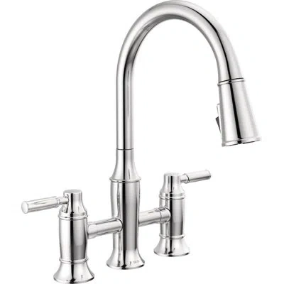 Delta Renaldi Pull-down Proclean Bridge Kitchen Sink Faucet, Two Handle Kitchen Faucet In Lumicoat  Chrome