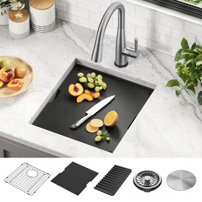 Delta Rivet™ 17" L Workstation Bar Prep Kitchen Sink Undermount 16 Gauge Stainless Steel Single Bowl With In Silver