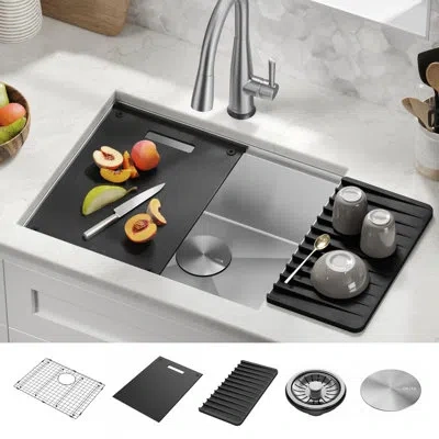 Delta Rivet™ 23" L Workstation Kitchen Sink Undermount 16 Gauge Stainless Steel Single Bowl With Workflow™ In Silver