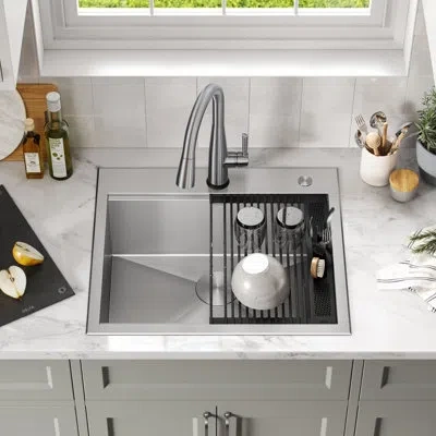 Delta Rivet™ 25" L Workstation Kitchen Sink Drop-in Top Mount 16 Gauge Stainless Steel Single Bowl