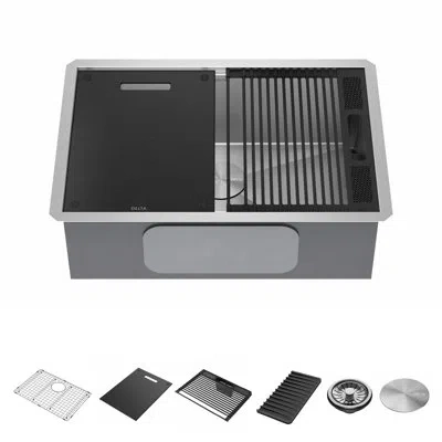 Delta Rivet™ 27" L Workstation Kitchen Sink Undermount 16 Gauge Stainless Steel Single Bowl With Workflow™